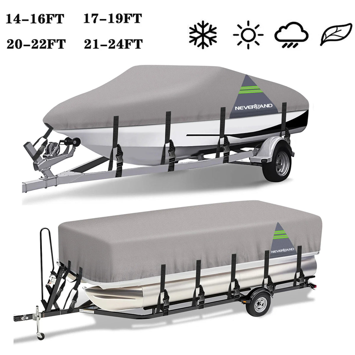 Pontoon Boat Cover for Neverland 14-24 ft (Waterproof, UV, Heavy Duty)