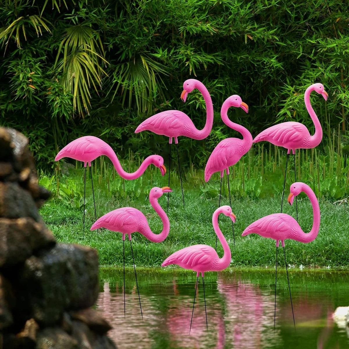 Set of 4 Mini Pink Flamingo Yard Garden Stakes Decorations