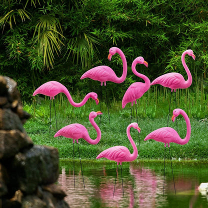 Set of 4 Mini Pink Flamingo Yard Garden Stakes Decorations