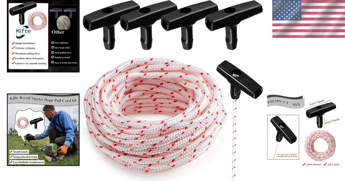 4-Pack Pull Cord Rope 40ft with Ergonomic Handle for Easy Engine Starts