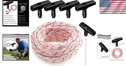 4-Pack Pull Cord Rope 40ft with Ergonomic Handle for Easy Engine Starts