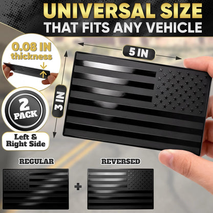 3D Embossed Aluminum Black American Flag Decal for Car - 1 Pair