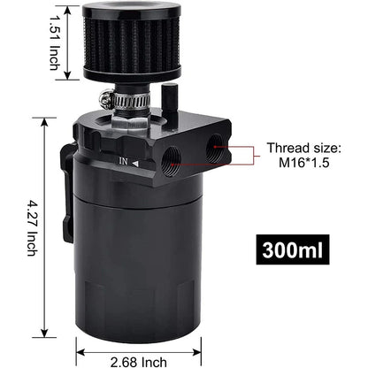 Oil Catch Can Kit for Universal Applications (300ML, Black, Baffled)