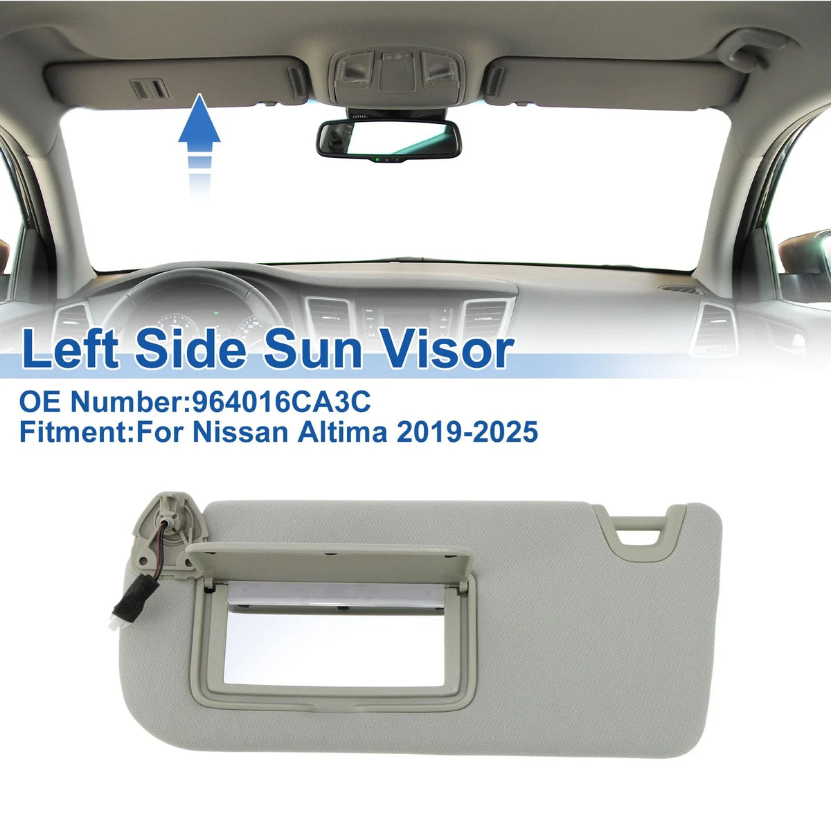 Left Side Sun Visor for Nissan Altima (2019–2025) Replaces 964016CA3C Grey