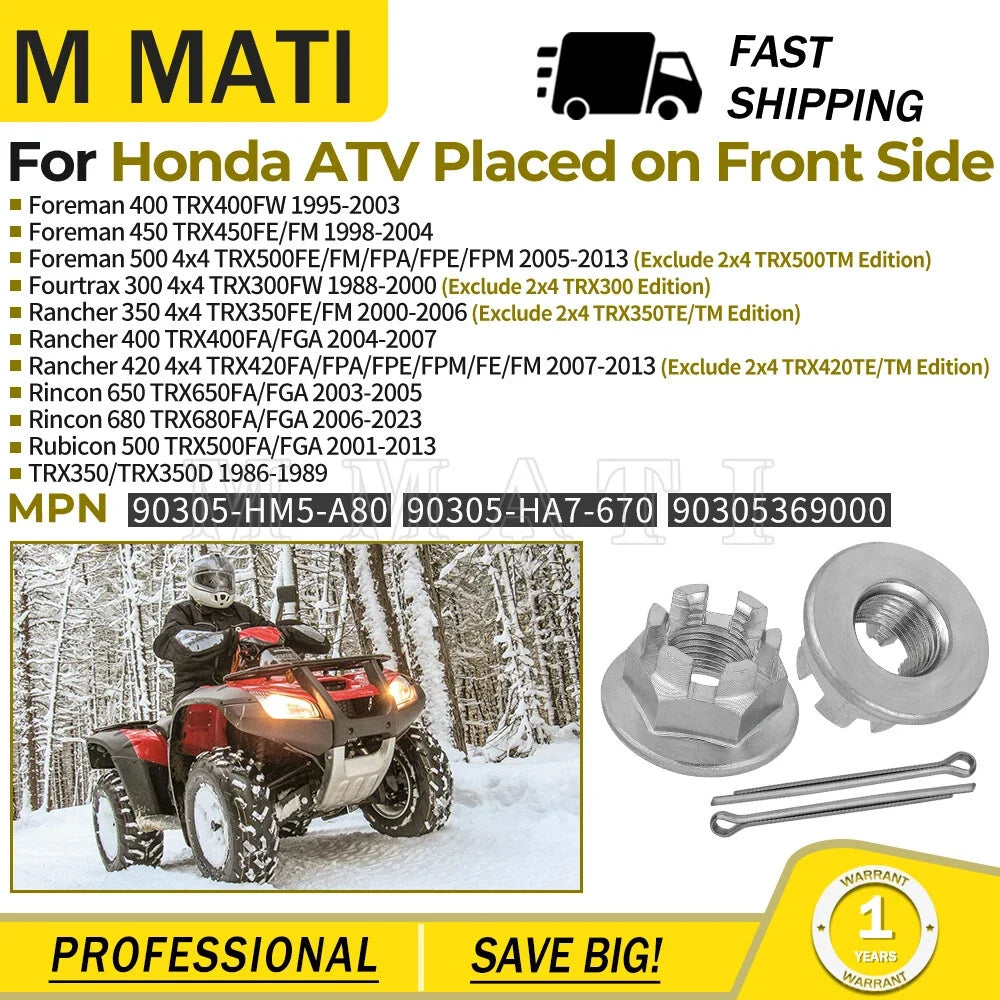 2X Castle Nut for Honda Rincon 650 TRX650FA TRX650FGA (2003–2005) Front Wheel Axle