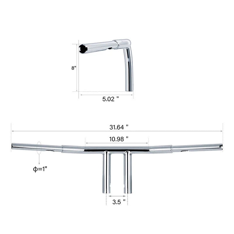 Chrome 1-1/4" Fat 8" Rise T-Bar Handlebar for Harley Road King (2003–2013)