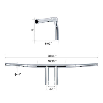 Chrome 1-1/4" Fat 8" Rise T-Bar Handlebar for Harley Road King (2003–2013)
