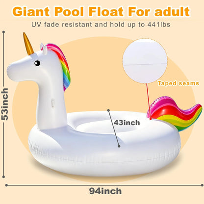 Giant Unicorn Pool Float for Summer Beach (94" X-Large)