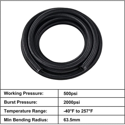 6AN Stainless Steel Nylon Braided Oil Fuel Line Kit for Universal Applications
