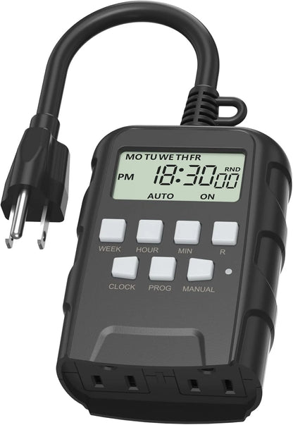 7 Day Outdoor Heavy Duty Digital Programmable Timer for Dual Outlet