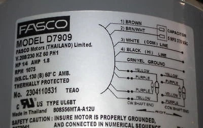 Fasco D7909 AC Condenser Fan Motor for Air Conditioner (1/4 HP, 1075 RPM)
