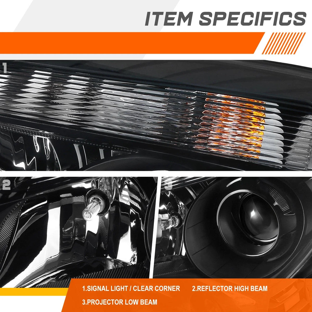 Set of 2 Projector Headlights for Chevrolet Equinox LTZ (2010–2015) - Black/Amber