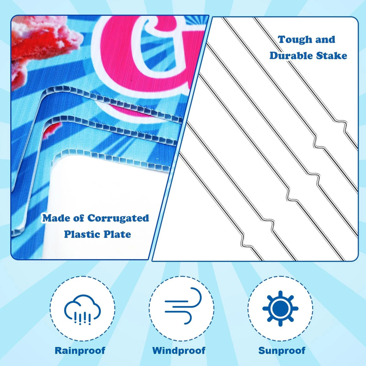 3 Pack Ice Cream Arrow Sign 10 x 16 Inches Summer Yard Sign with Stakes