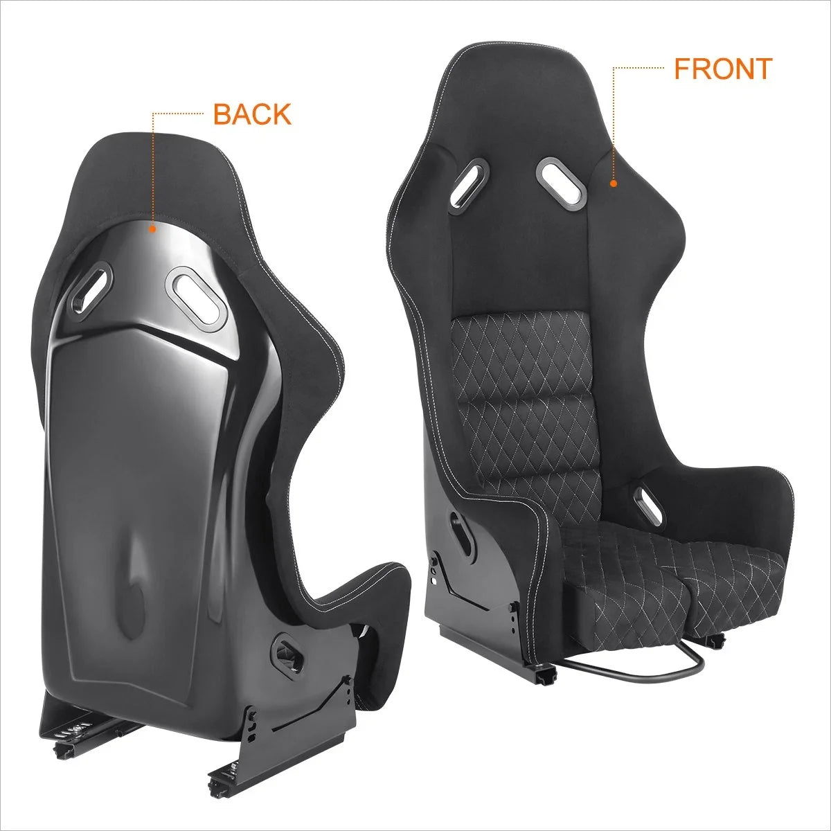 Pair Racing Bucket Seats for Universal Fit (Suede Leather, Black)