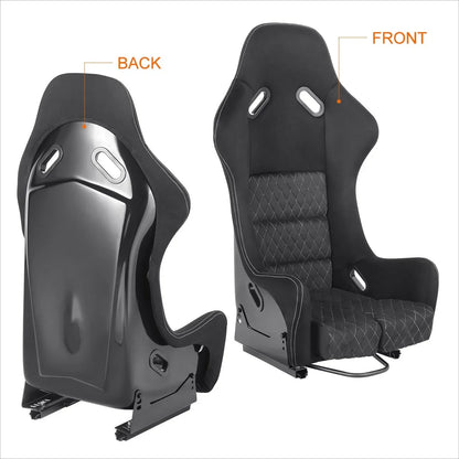Pair Racing Bucket Seats for Universal Fit (Suede Leather, Black)