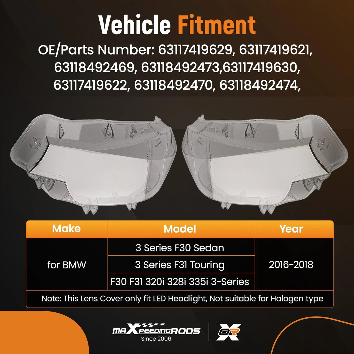 Headlight Lens Cover for BMW 3 Series F31 Touring (2016–2018)