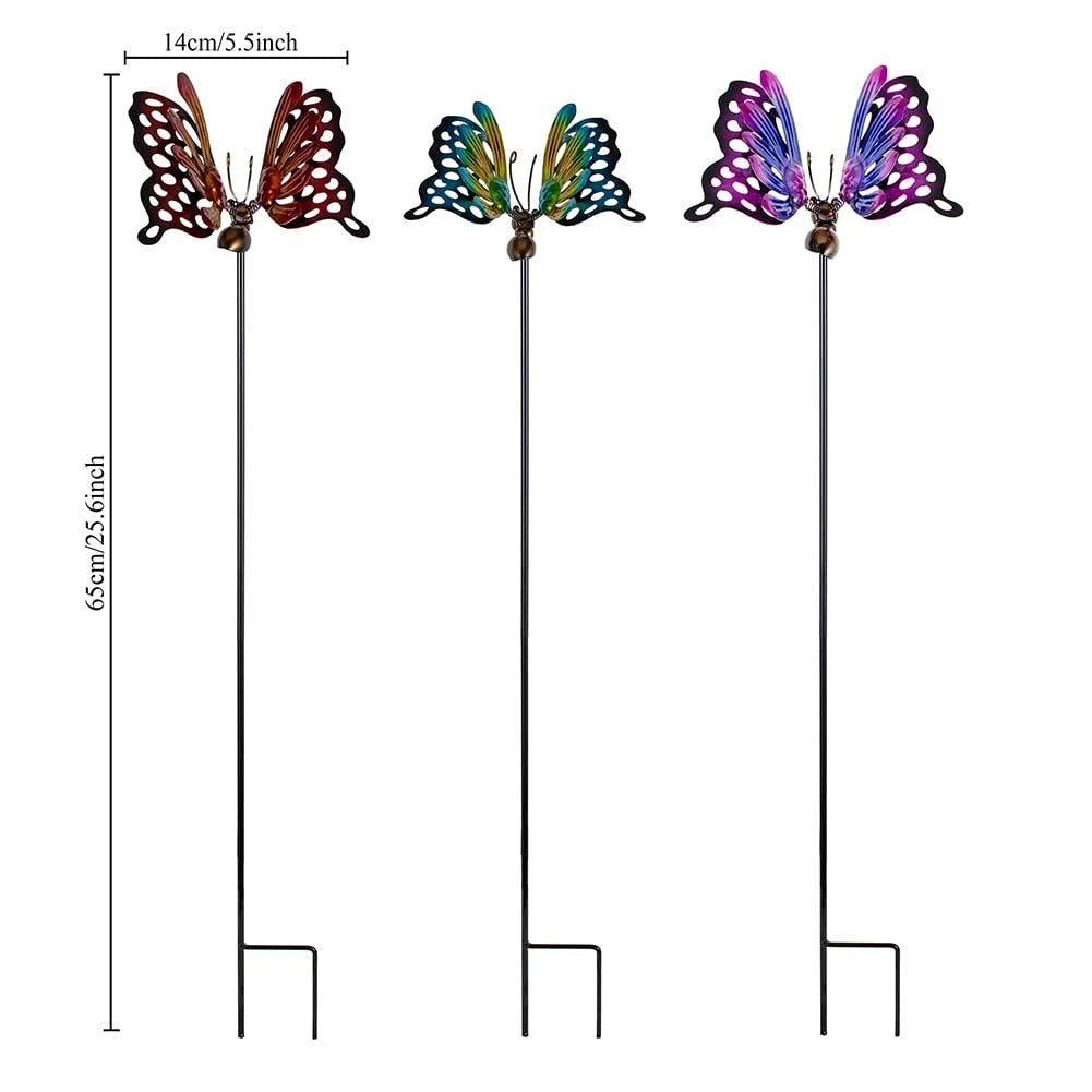 3X Butterfly Decorative Garden Stakes for Outdoor Decor