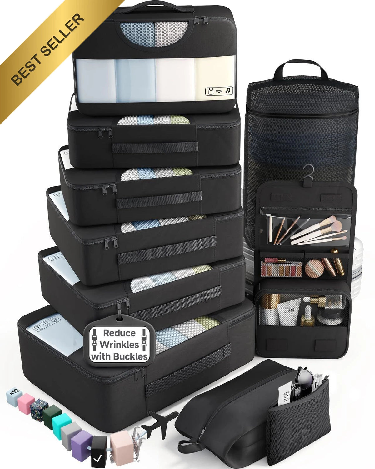 Set of 10 Packing Cubes for Luggage Organizer