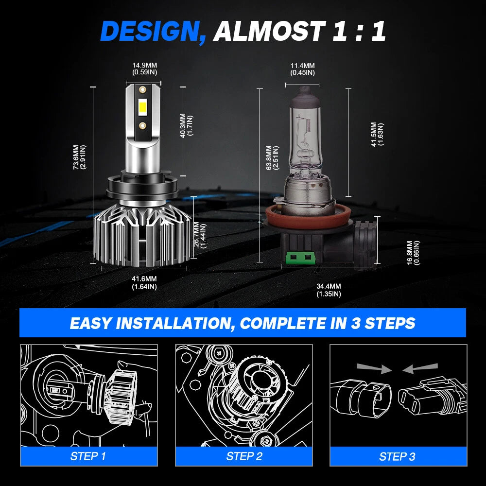 H11 LED Headlight Kit for Various Makes Models (A500-N11US-H11, H11 H8 H9)