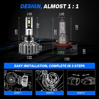 H11 LED Headlight Kit for Various Makes Models (A500-N11US-H11, H11 H8 H9)