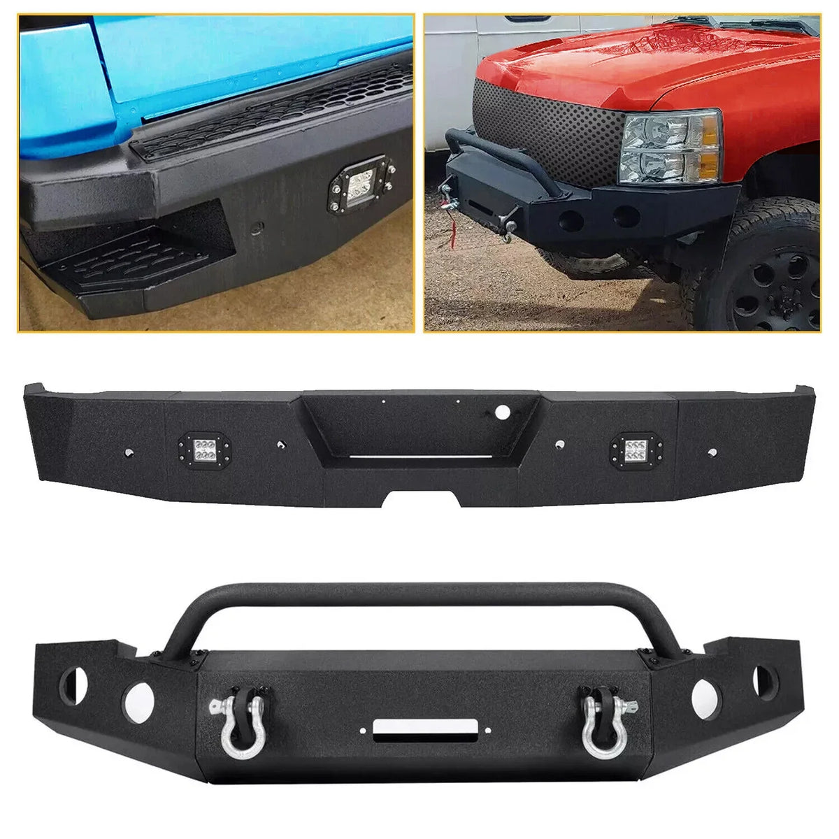 Front & Rear Bumper for Chevy Silverado 1500 (2007–2018) Black Steel