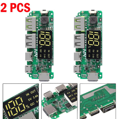2X Lithium Battery Charger Board LED Dual USB 5V 2.4A Micro/Type-C Module