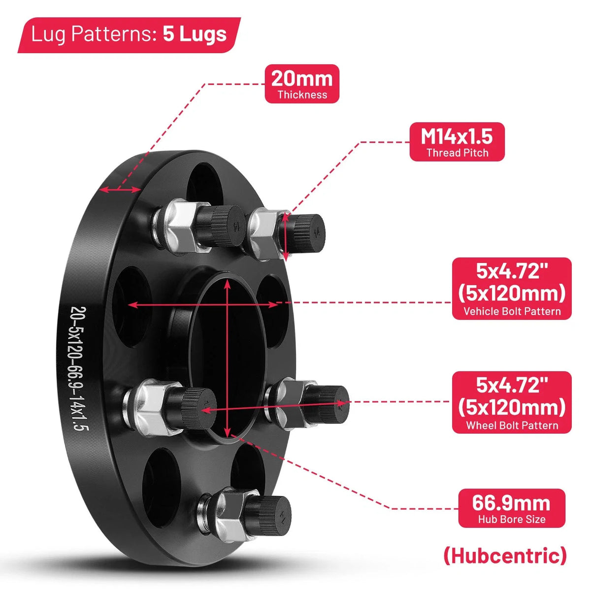 4 Pcs 20mm Hub Centric Wheel Spacers for GMC Terrain (2018–2020)