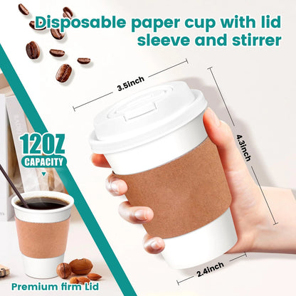 Set of 100 Disposable Coffee Cups 12 oz, 3.5 x 4.3 Inches