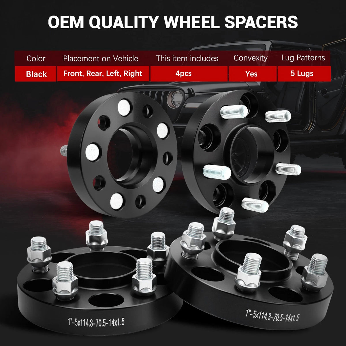 Set of 4 Hubcentric Wheel Spacers 5x4.5 for Ford Mustang (2015–2025) 1 Inch