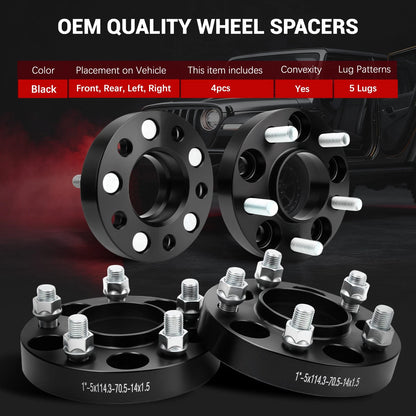 Set of 4 Hubcentric Wheel Spacers 5x4.5 for Ford Mustang (2015–2025) 1 Inch