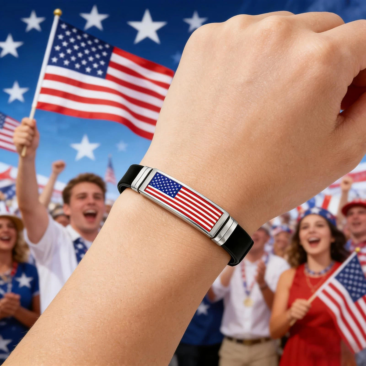 American Flag Bracelet for Women - Adjustable Patriotic Jewelry