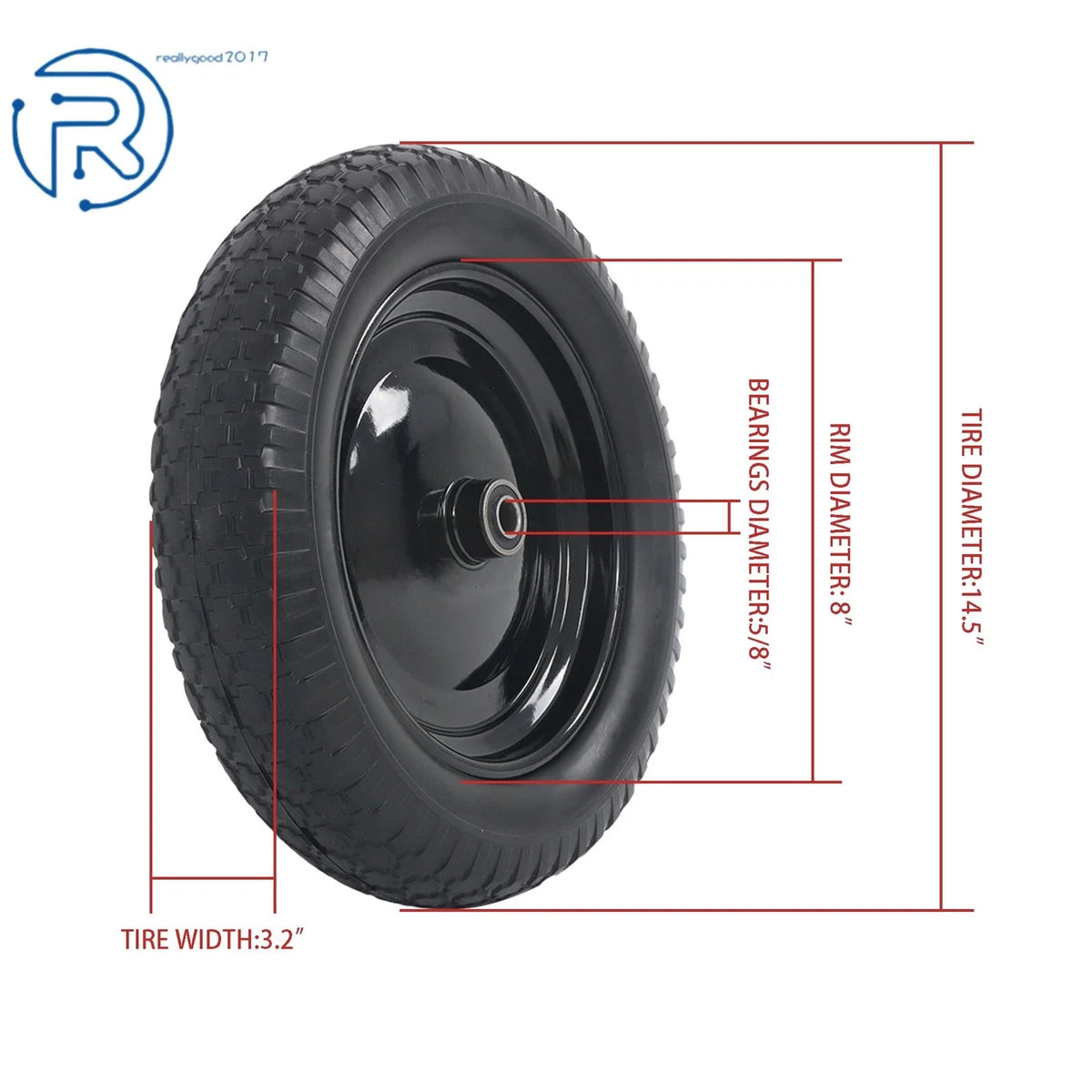 2-Pack Flat Free Tire Wheel for Wheelbarrow (14.5"×4.00-8)