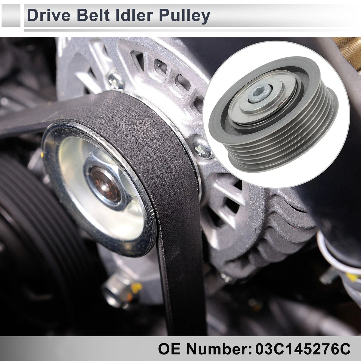 Drive Belt Idler Pulley for Volkswagen Golf (2008–2013) No. 03C145276C Black