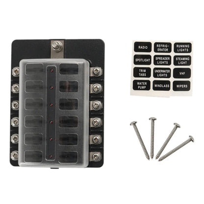 12-Pole LED Fuse Box for 12V 32V Vehicle Systems (Car, Boat, RV, Van)