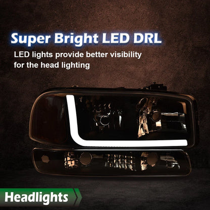 Smoke Chrome LED DRL Headlights and Bumper Lamps for GMC Sierra Yukon (1999–2007)