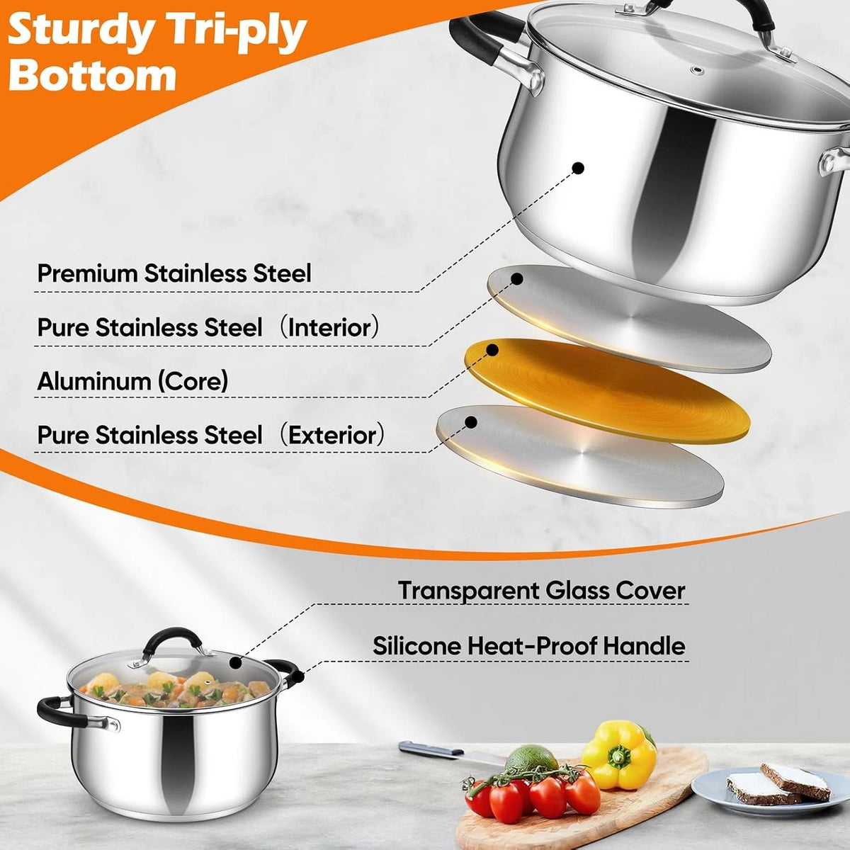 6 Qt Stainless Steel Stock Pot with Visible Lid