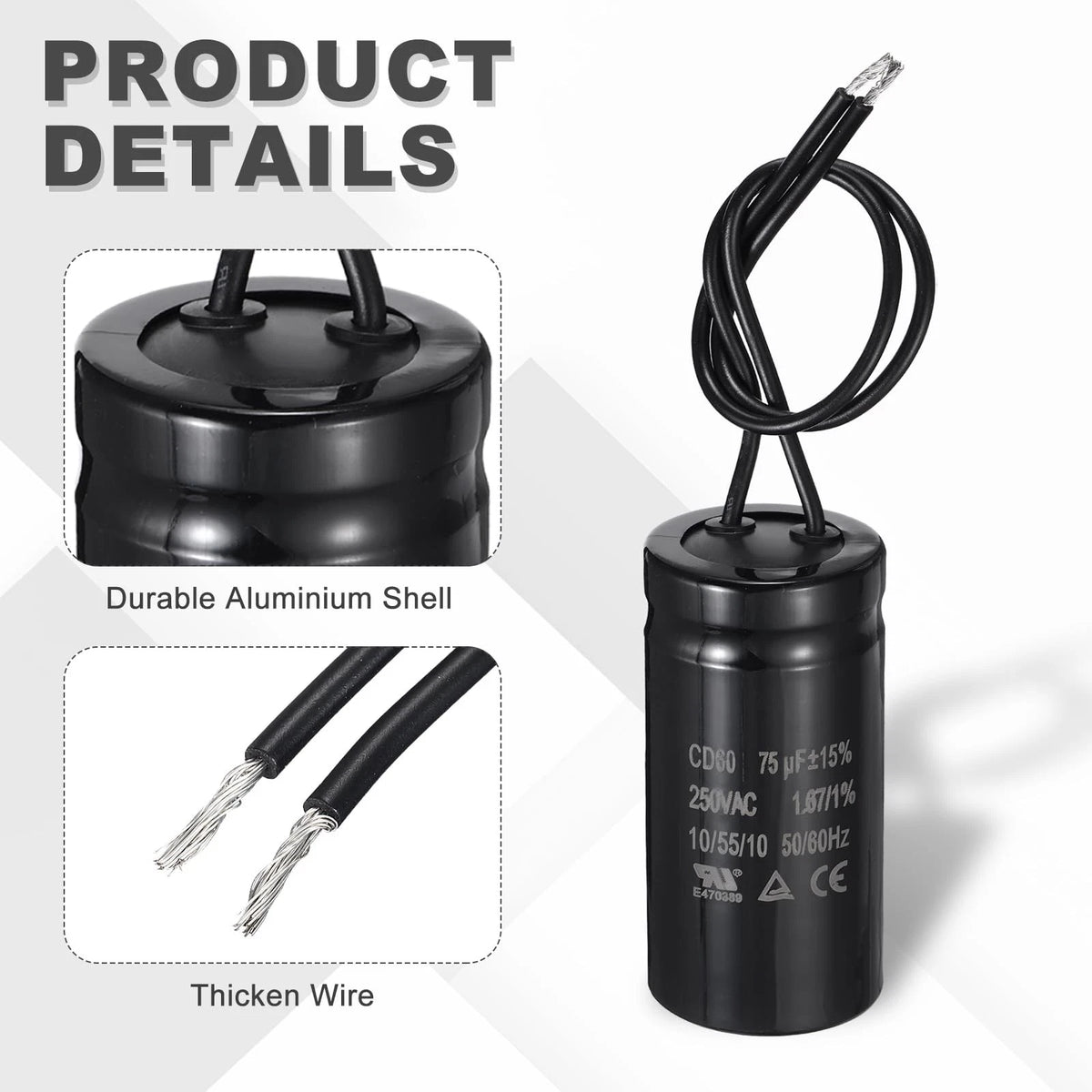 75uF Run Capacitor for MECCANIXITY CD60 (250VAC, 50/60Hz)