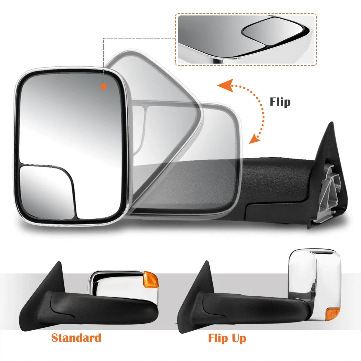 Power Chrome Side Towing Mirror w/LED Signal Lamp for Dodge Ram 1500-3500 (1994–1997)