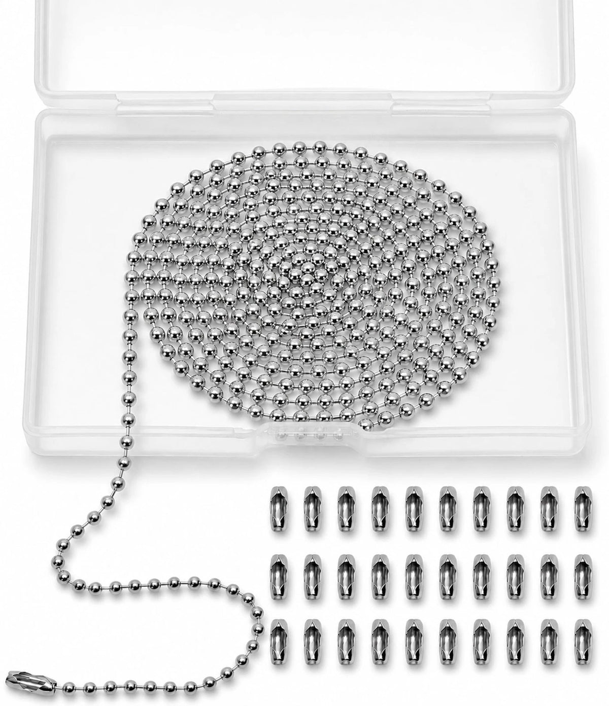 33 Feet Ball Chain Necklace, 2.4mm Bead, Set of 30 Silver Pieces