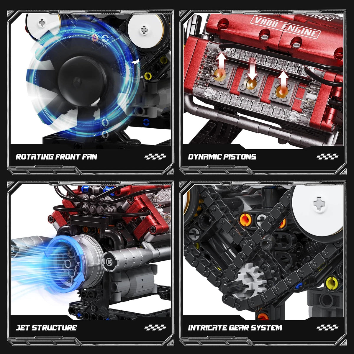 V8 Engine Building Blocks Set for Model Kit (Runs)