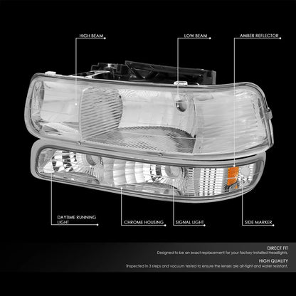 Chrome Housing Amber Corner Headlight Bumper Lamps for Chevy Silverado (1999–2002)