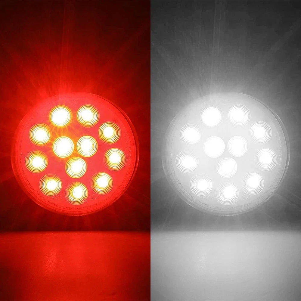 4 Inch Round LED Red/White Tail Brake Lights for Truck Trailer (12V)