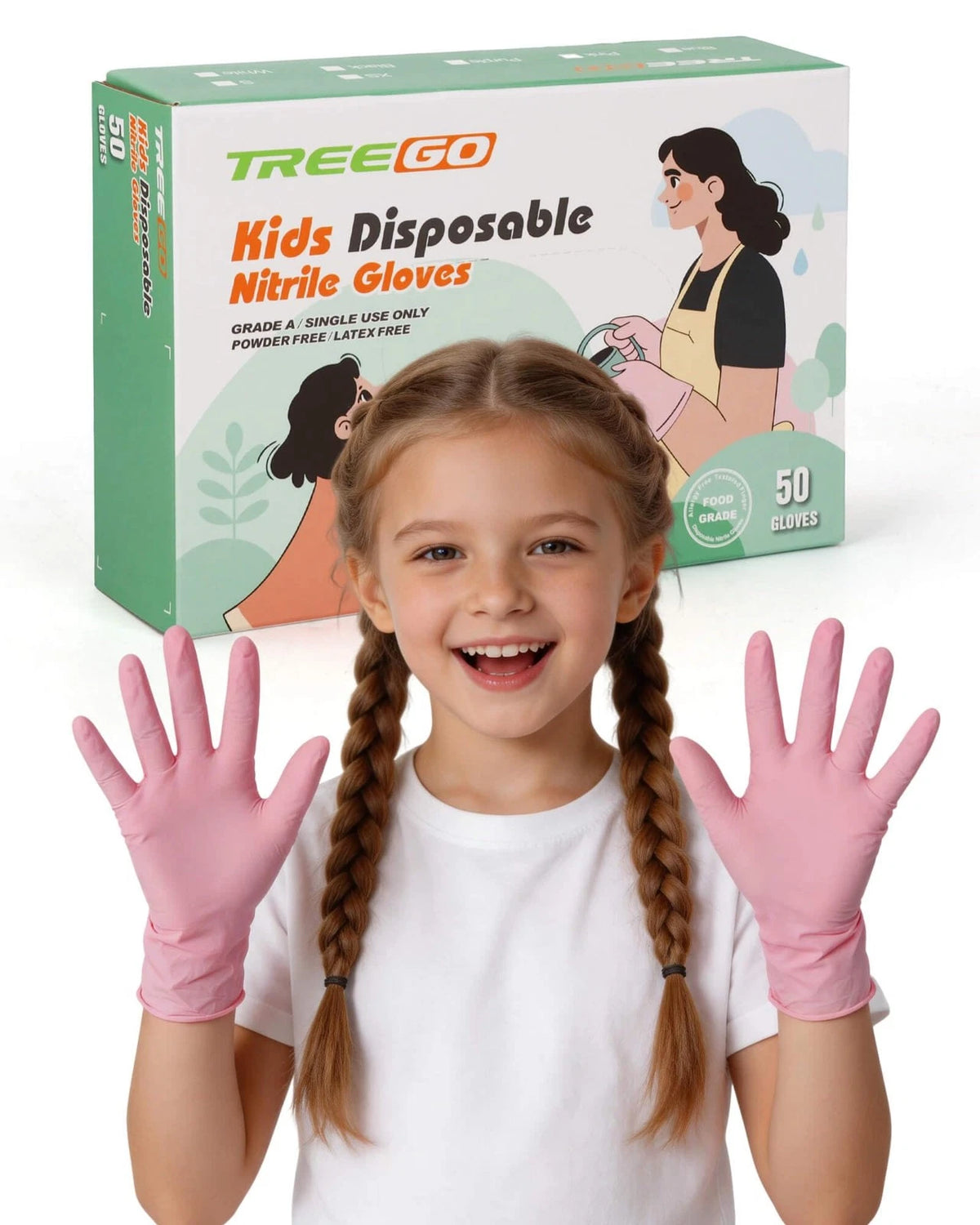 50X Kids Disposable Gloves for Ages 4–8, Pink X-Small