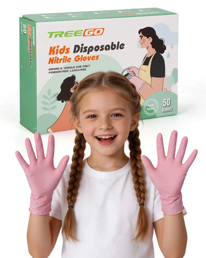 50X Kids Disposable Gloves for Ages 4–8, Pink X-Small