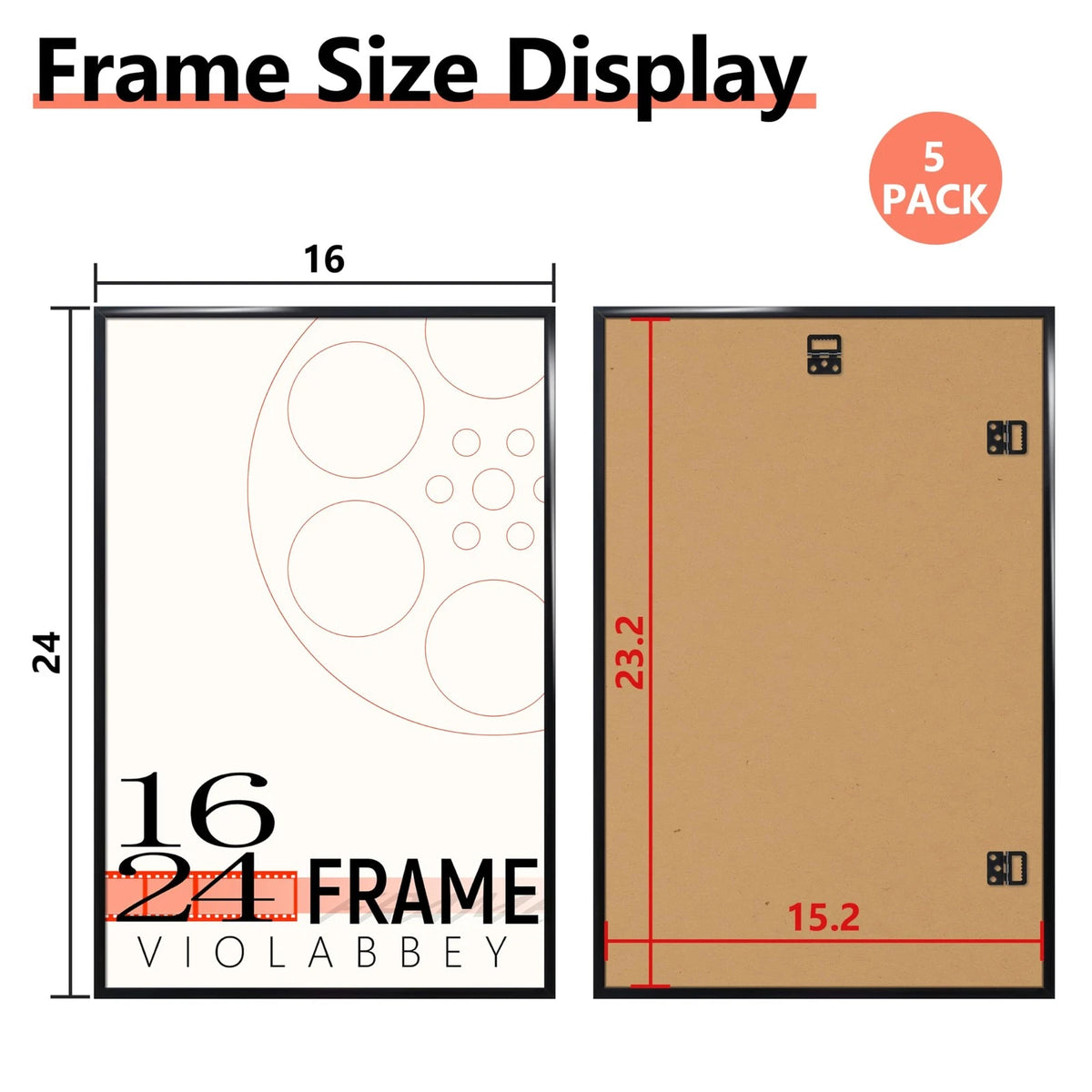 Set of 5 Black 16x24 Poster Frames for 16x24 Prints
