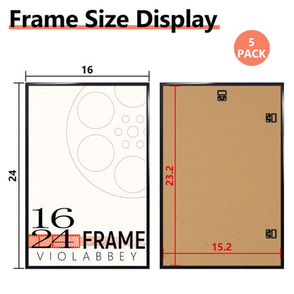 Set of 5 Black 16x24 Poster Frames for 16x24 Prints