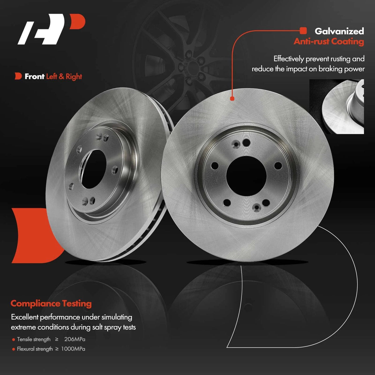 2X Front Disc Brake Rotors for Hyundai Azera (2006–2011) 12151018, R-31362