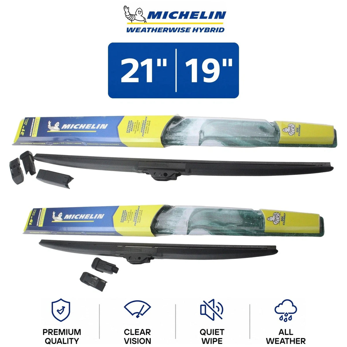 2X Wiper Blades for Kia (1994–2004) - Michelin WeatherWise Hybrid 21"/19"