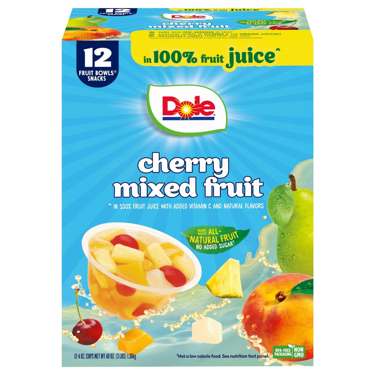 Set of 12 Dole Cherry Mixed Fruit Cups in 100% Fruit Juice