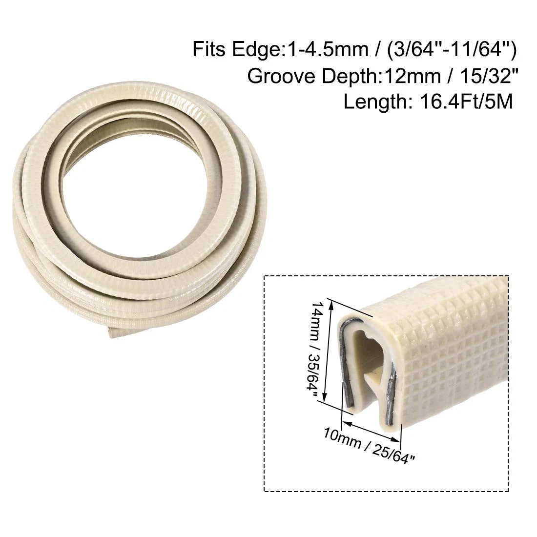 Edge Trim U Seal Extrusion for Universal Fit (16.4Ft) Beige U Channel